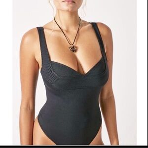 FREE PEOPLE DUSK TO DAWN CORSET STYLE BODY SUIT BLACK XL
